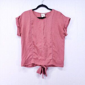 Janet Chung Blouse Top Size Large Women Pink Shade Short Sleeve Back Tie